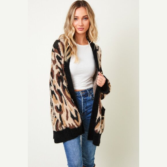 ON BLUE Fuzzy Knit Leopard Print Cardigan - Picture 3 of 10